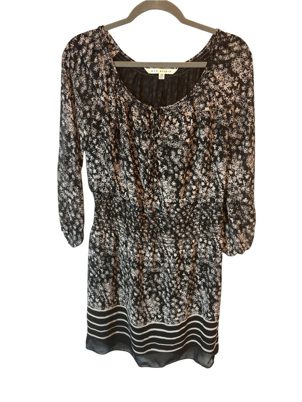 Max Studio midi Black Dress white / cream Floral Print Size XS